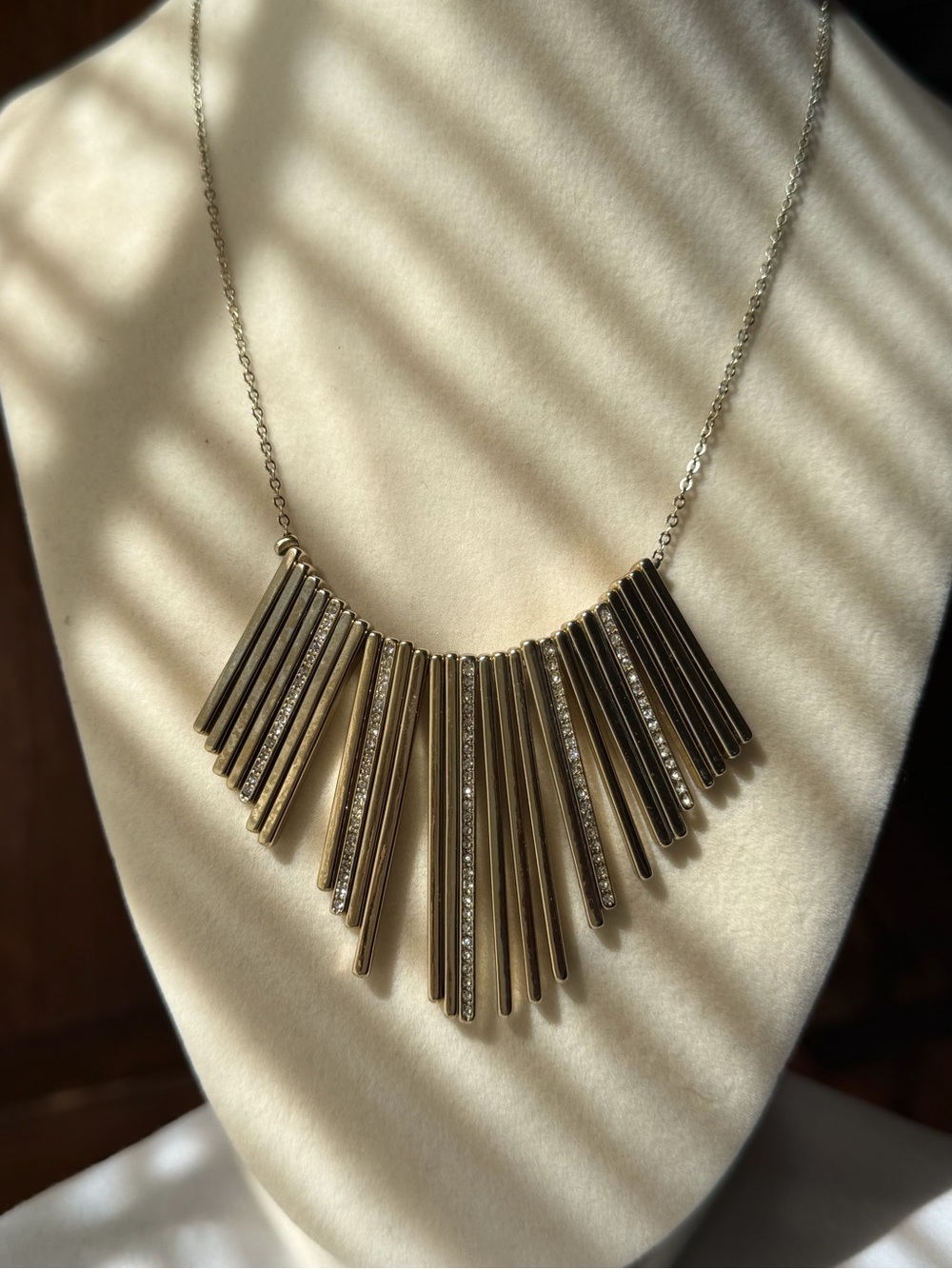 LOFT Gold-Tone Radiant Bar Fringe Necklace with Crystal Accents